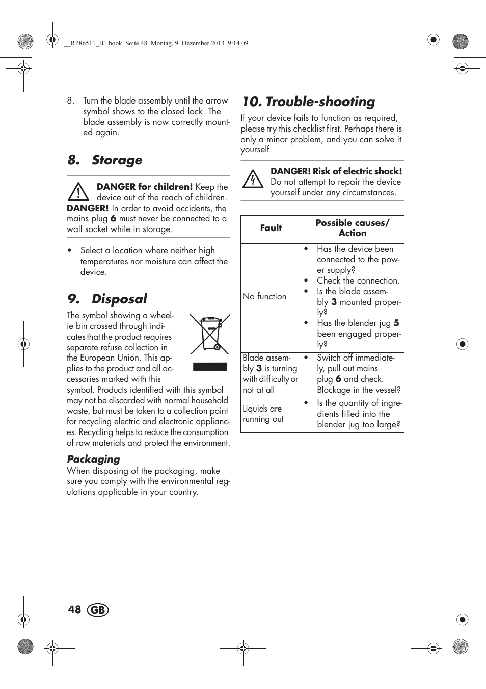 Storage, Disposal, Trouble-shooting | Silvercrest SSM 175 A1 User Manual | Page 50 / 54