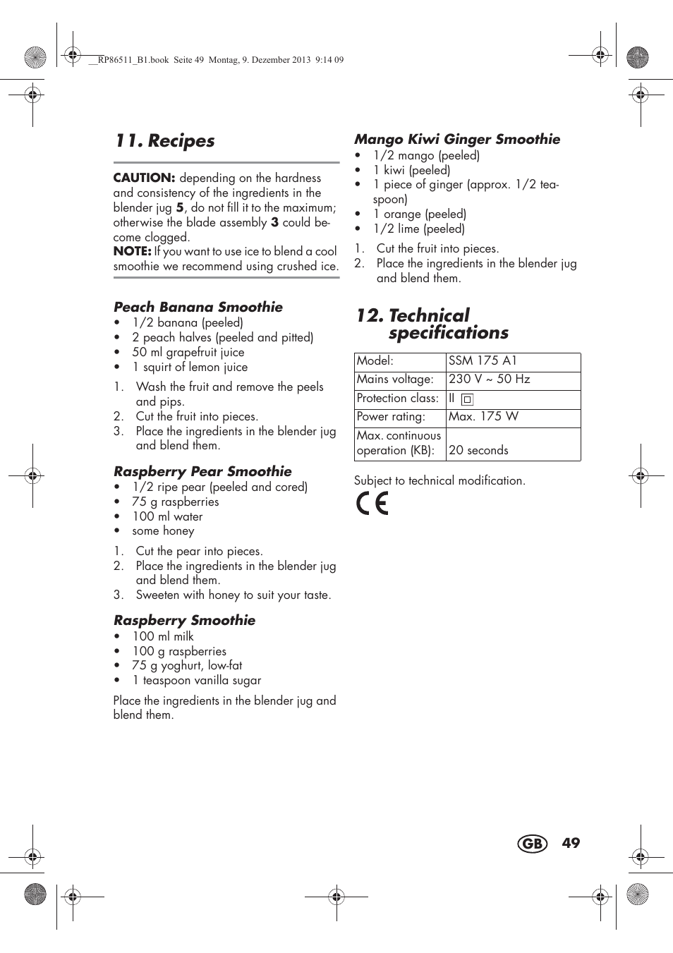 Recipes, Technical specifications | Silvercrest SSM 175 A1 User Manual | Page 51 / 54