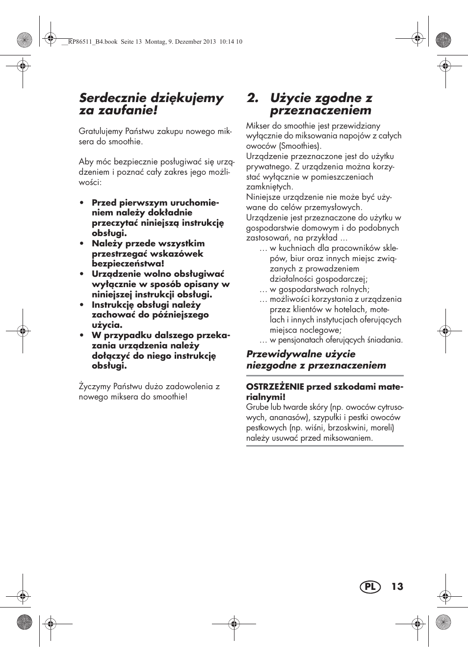 Serdecznie dzikujemy za zaufanie, U ycie zgodne z przeznaczeniem | Silvercrest SSM 175 A1 User Manual | Page 15 / 78