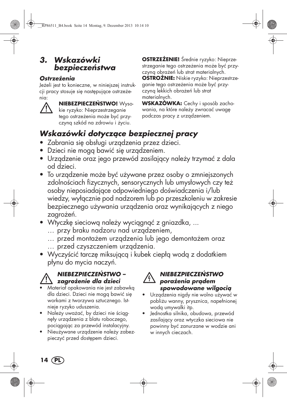 Wskazówki bezpiecze stwa, Wskazówki dotyczce bezpiecznej pracy | Silvercrest SSM 175 A1 User Manual | Page 16 / 78