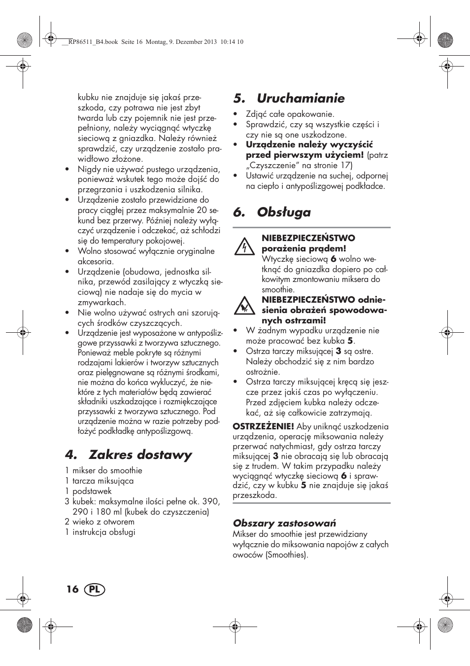 Zakres dostawy, Uruchamianie, Obs uga | Silvercrest SSM 175 A1 User Manual | Page 18 / 78