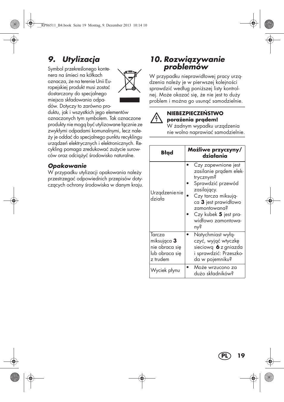 Utylizacja, Rozwizywanie problemów | Silvercrest SSM 175 A1 User Manual | Page 21 / 78