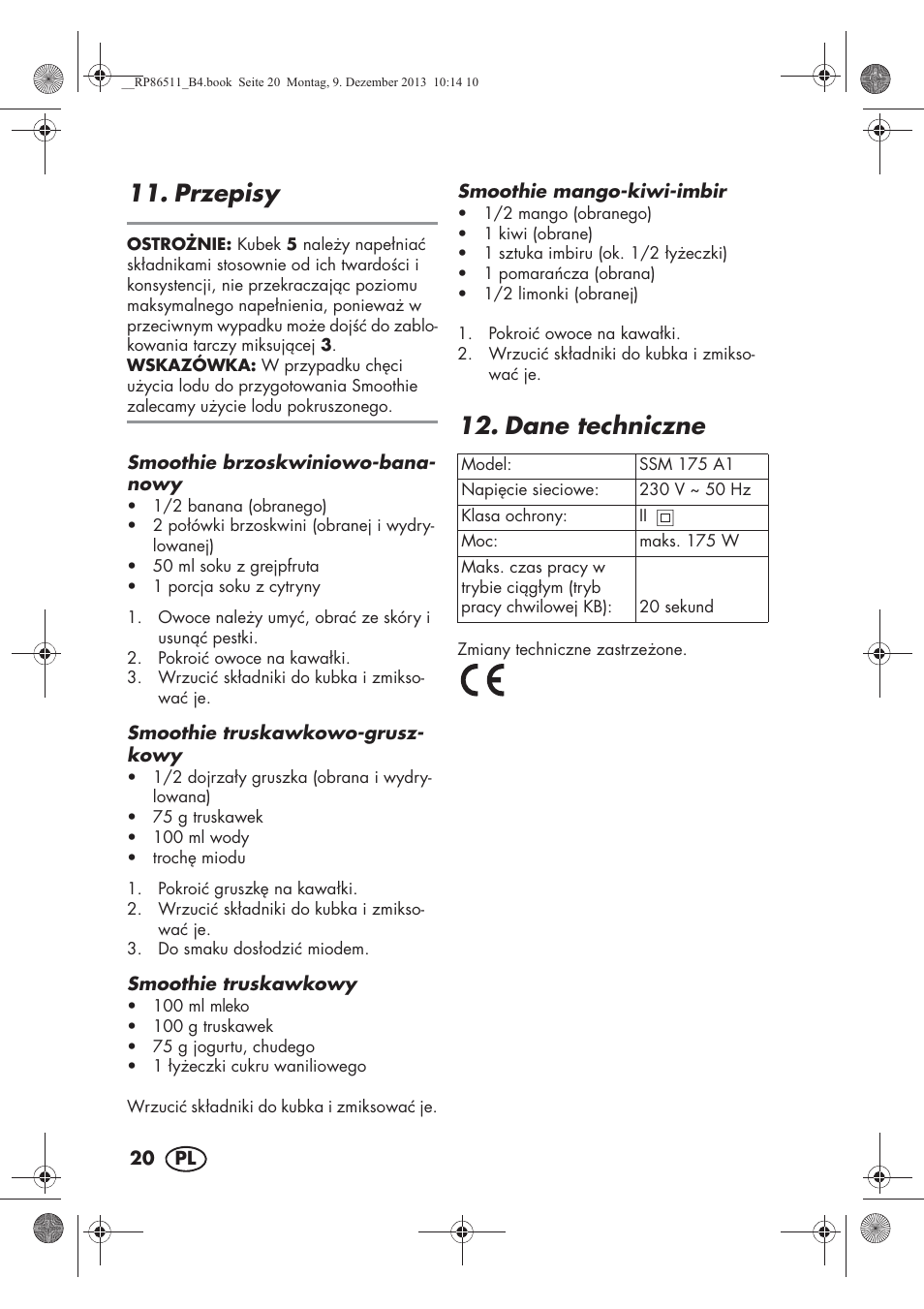 Przepisy, Dane techniczne | Silvercrest SSM 175 A1 User Manual | Page 22 / 78