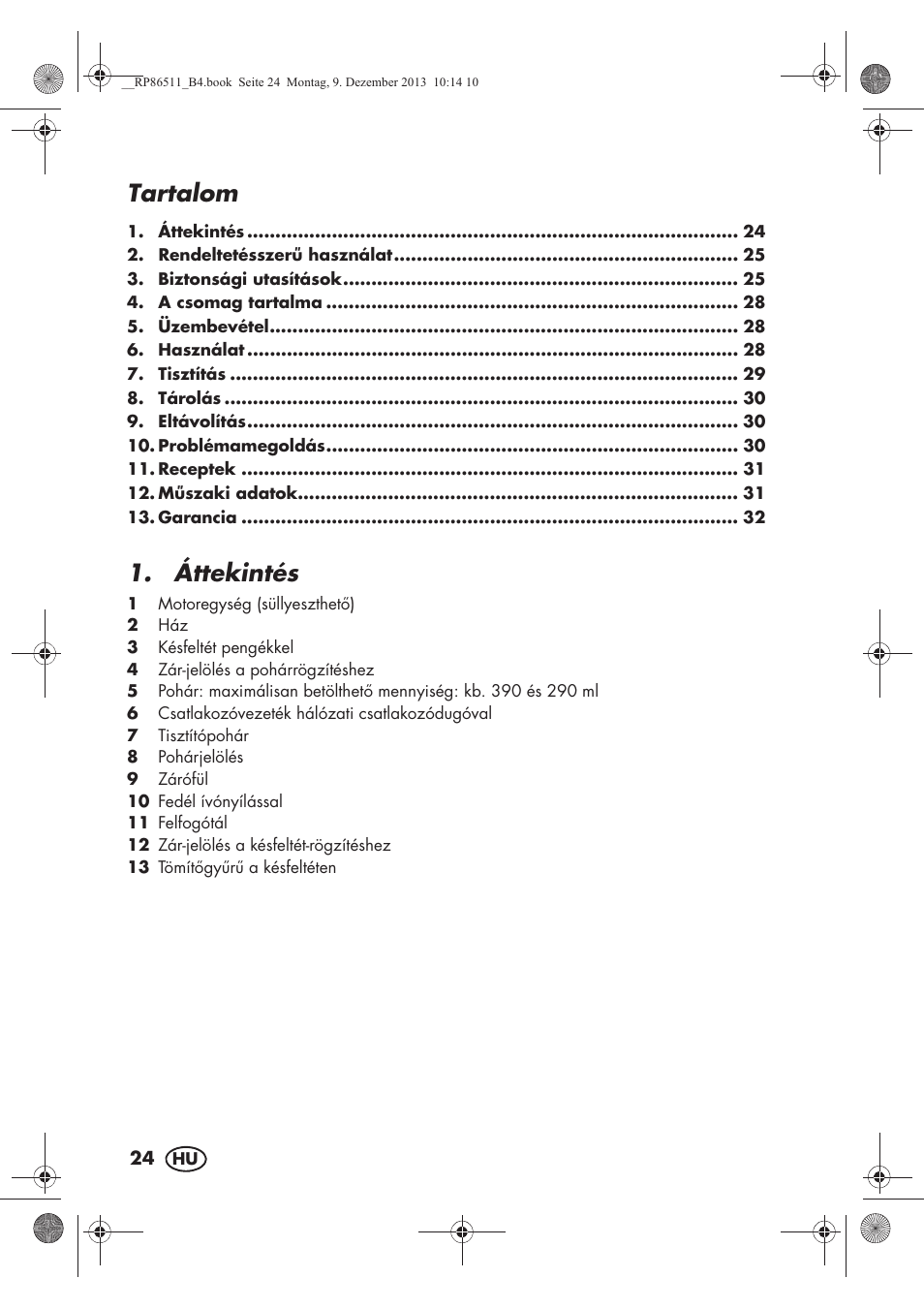 Tartalom, Áttekintés | Silvercrest SSM 175 A1 User Manual | Page 26 / 78