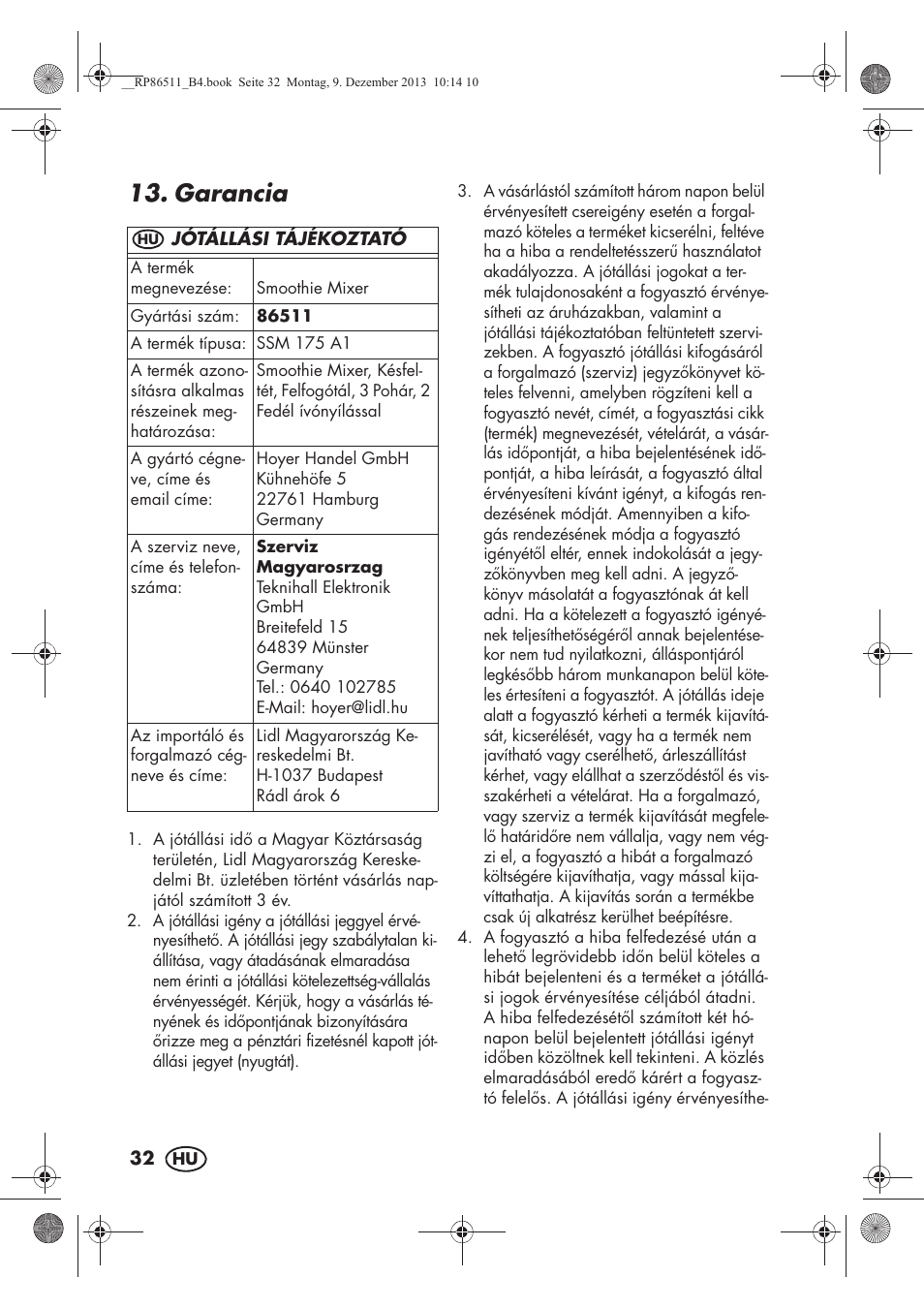 Garancia | Silvercrest SSM 175 A1 User Manual | Page 34 / 78