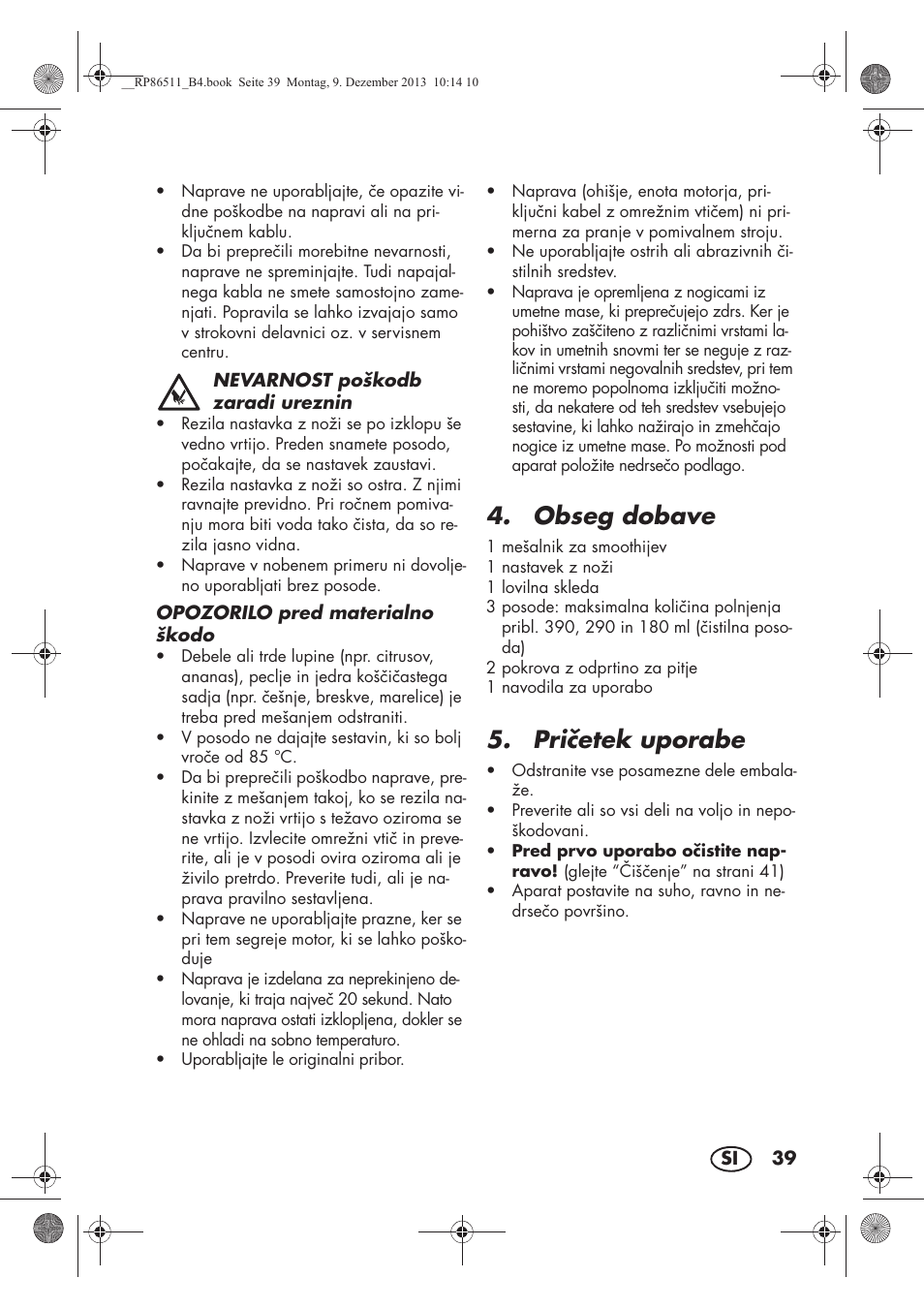 Obseg dobave, Prietek uporabe | Silvercrest SSM 175 A1 User Manual | Page 41 / 78