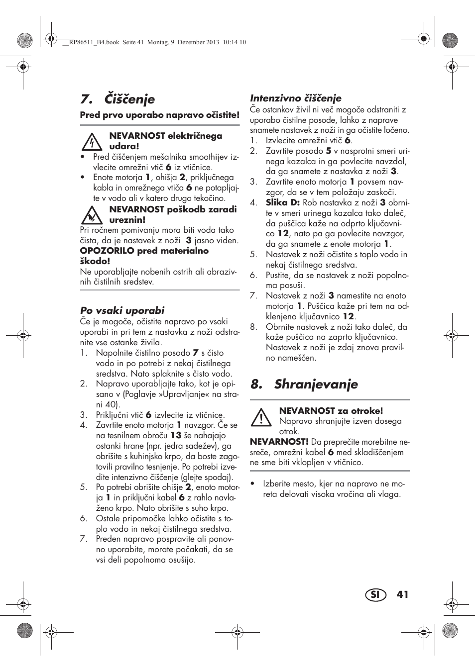 išenje, Shranjevanje | Silvercrest SSM 175 A1 User Manual | Page 43 / 78