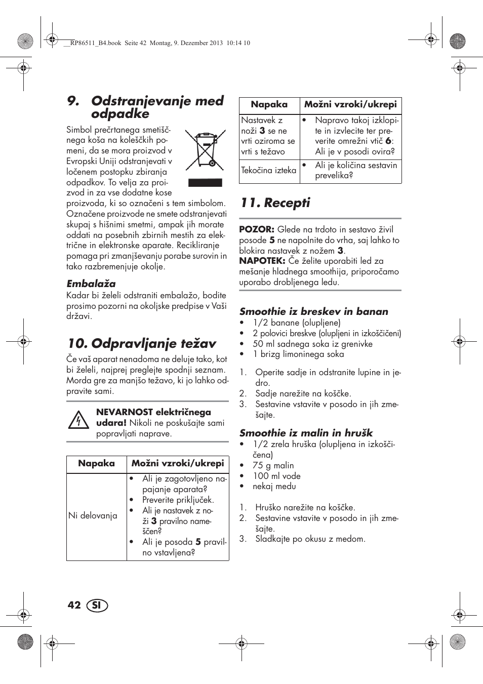 Odstranjevanje med odpadke, Odpravljanje težav, Recepti | Silvercrest SSM 175 A1 User Manual | Page 44 / 78