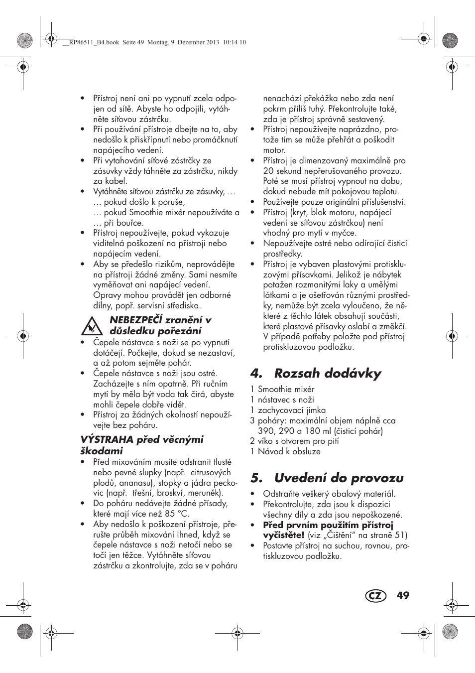 Rozsah dodávky, Uvedení do provozu | Silvercrest SSM 175 A1 User Manual | Page 51 / 78