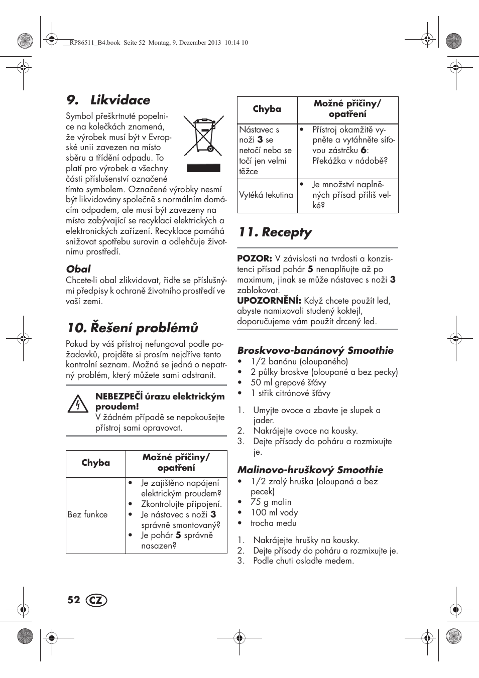 Likvidace, ešení problém, Recepty | Silvercrest SSM 175 A1 User Manual | Page 54 / 78