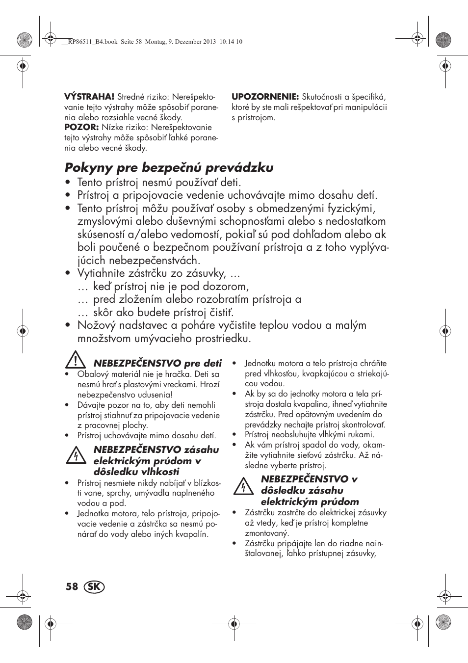 Pokyny pre bezpenú prevádzku | Silvercrest SSM 175 A1 User Manual | Page 60 / 78