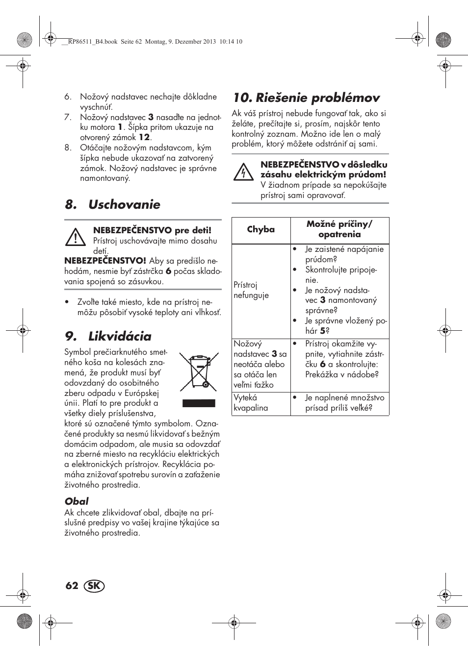 Uschovanie, Likvidácia, Riešenie problémov | Silvercrest SSM 175 A1 User Manual | Page 64 / 78