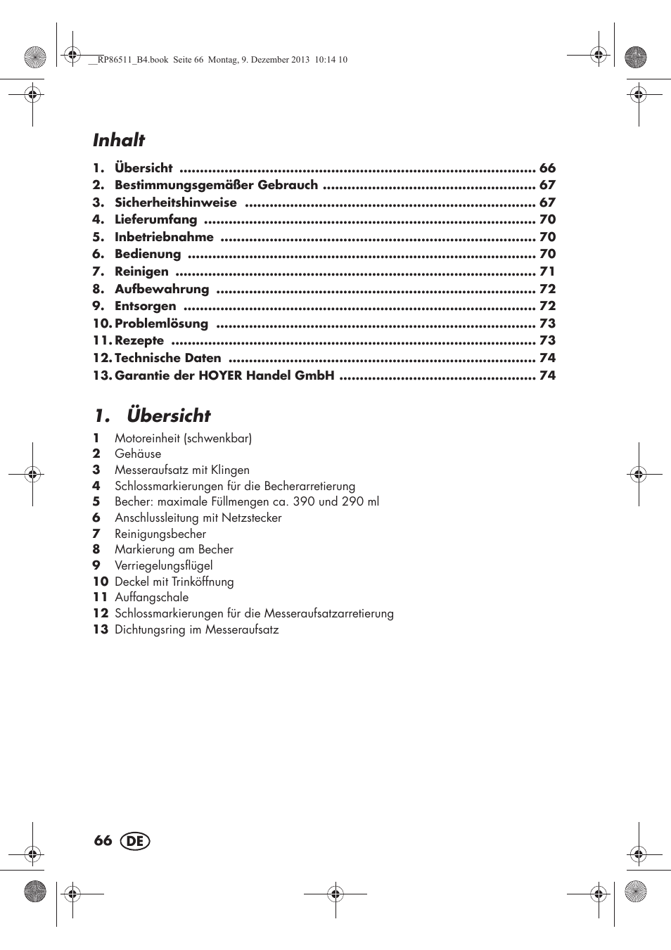 Inhalt, Übersicht | Silvercrest SSM 175 A1 User Manual | Page 68 / 78