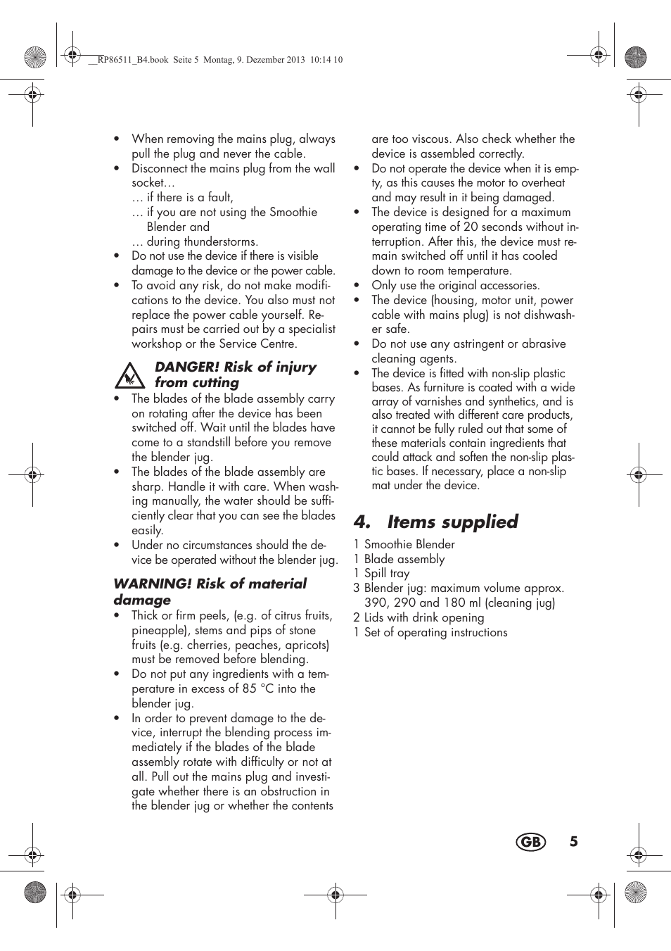 Items supplied | Silvercrest SSM 175 A1 User Manual | Page 7 / 78