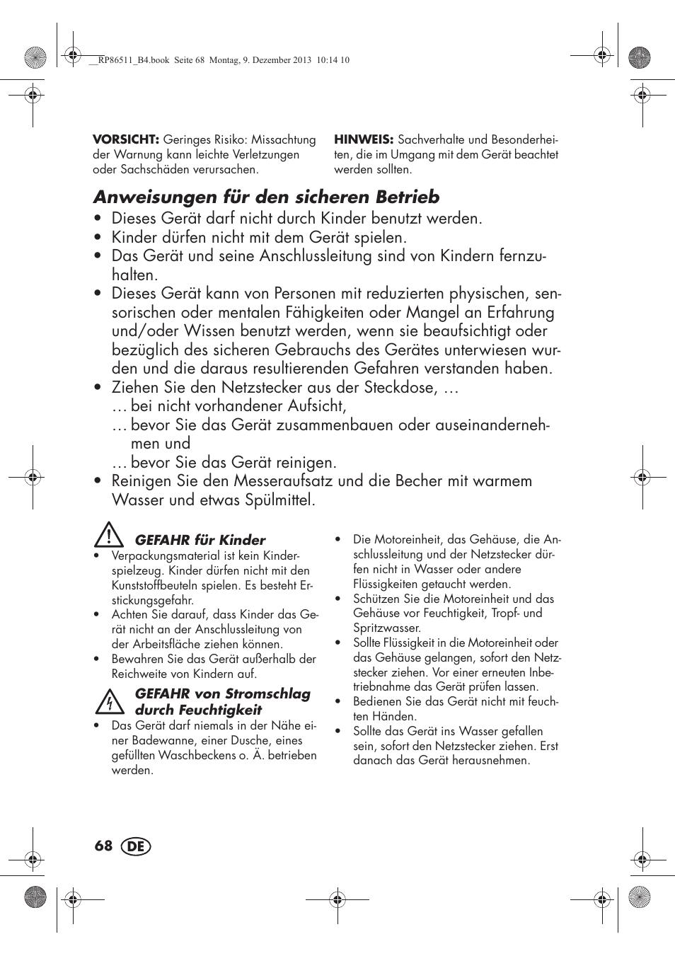 Anweisungen für den sicheren betrieb | Silvercrest SSM 175 A1 User Manual | Page 70 / 78