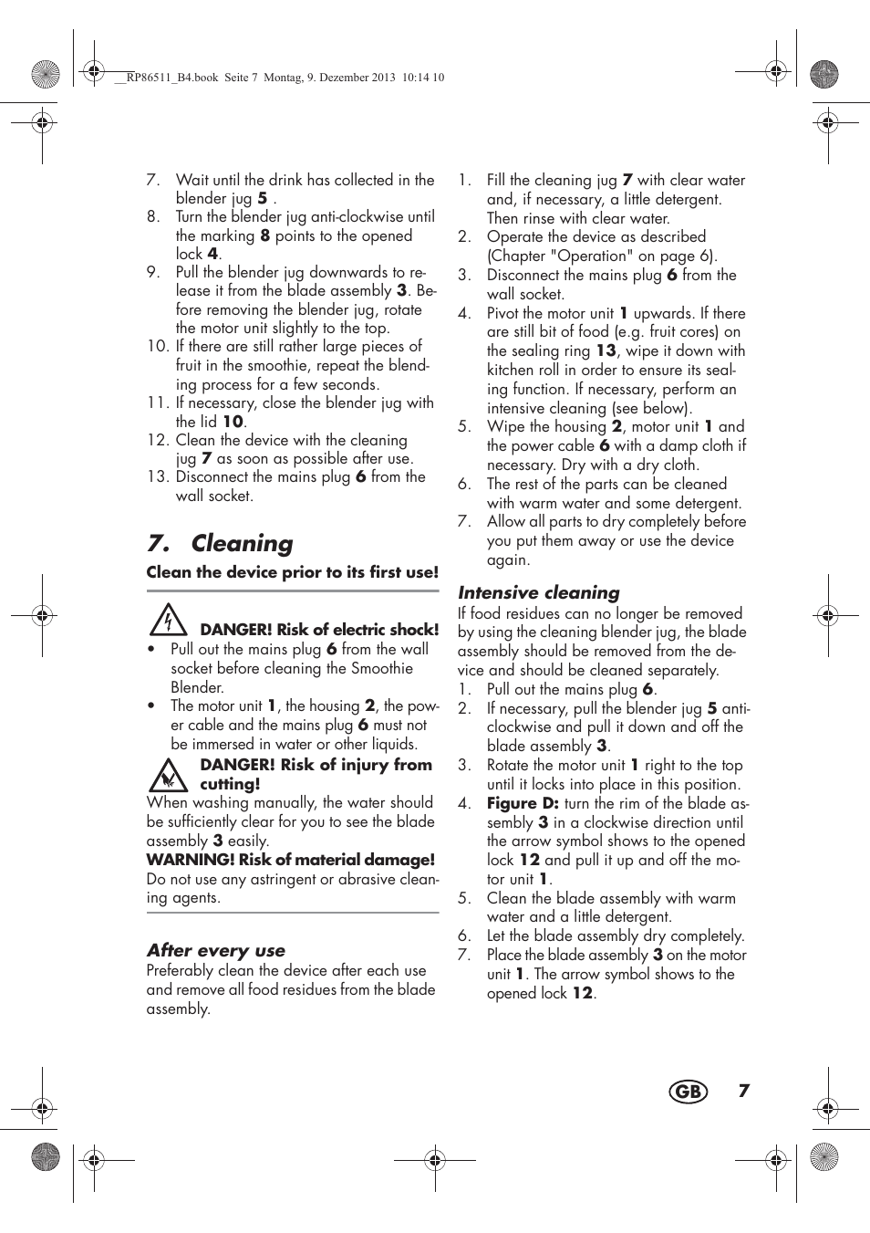 Cleaning | Silvercrest SSM 175 A1 User Manual | Page 9 / 78