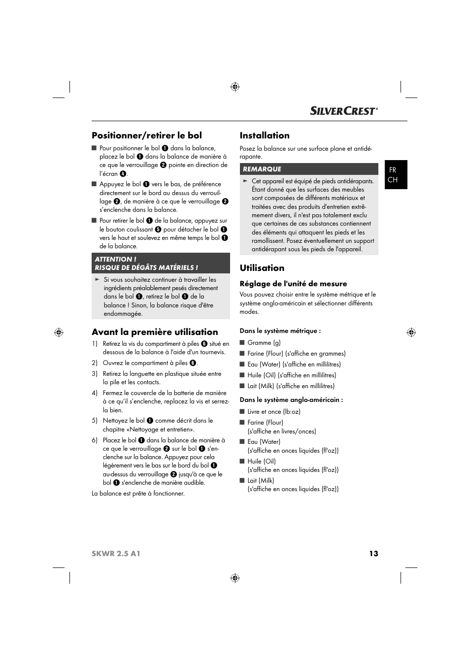 Positionner/retirer le bol, Avant la première utilisation, Installation | Utilisation | Silvercrest SKWR 2.5 A1 User Manual | Page 16 / 44