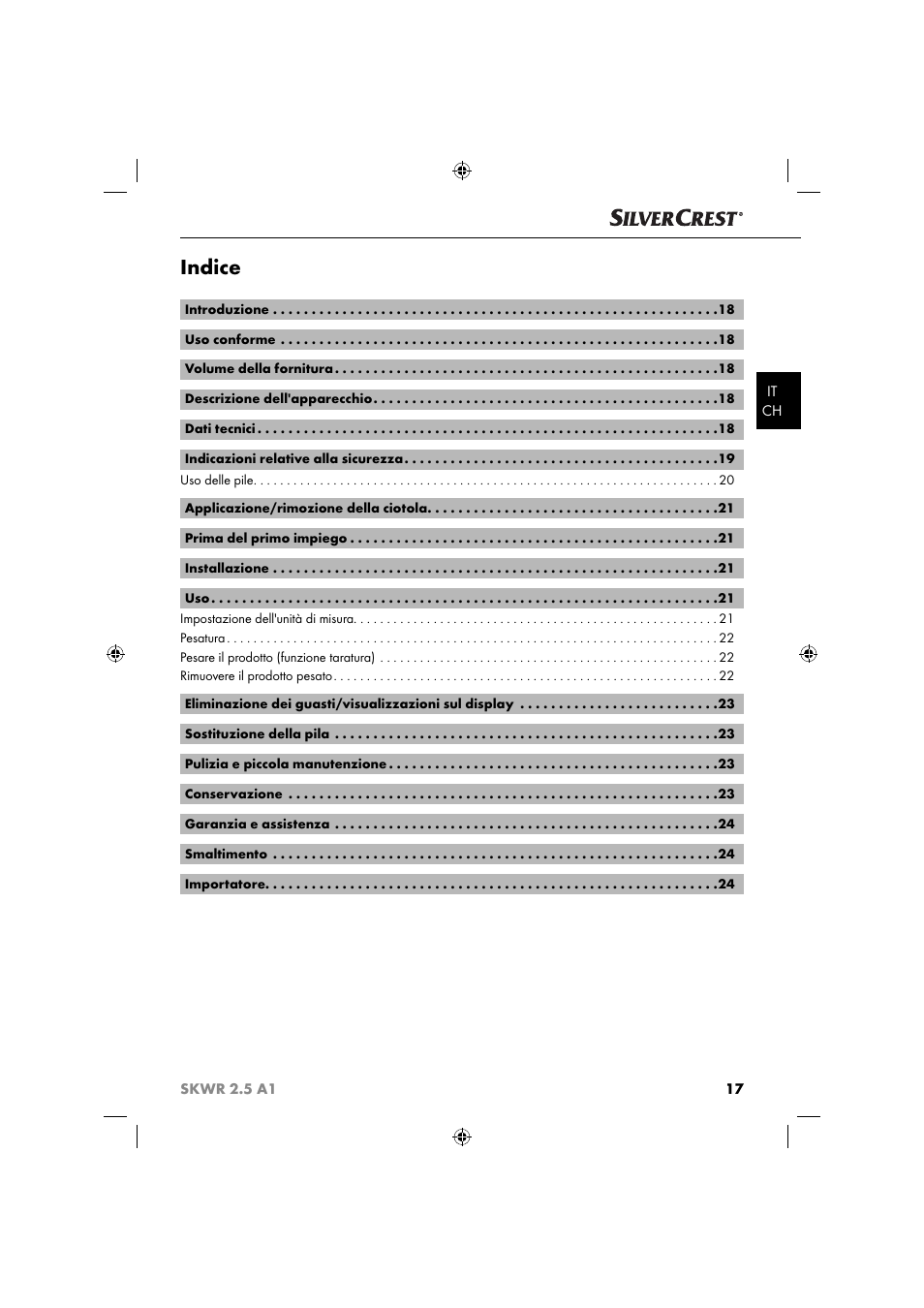 Indice | Silvercrest SKWR 2.5 A1 User Manual | Page 20 / 44