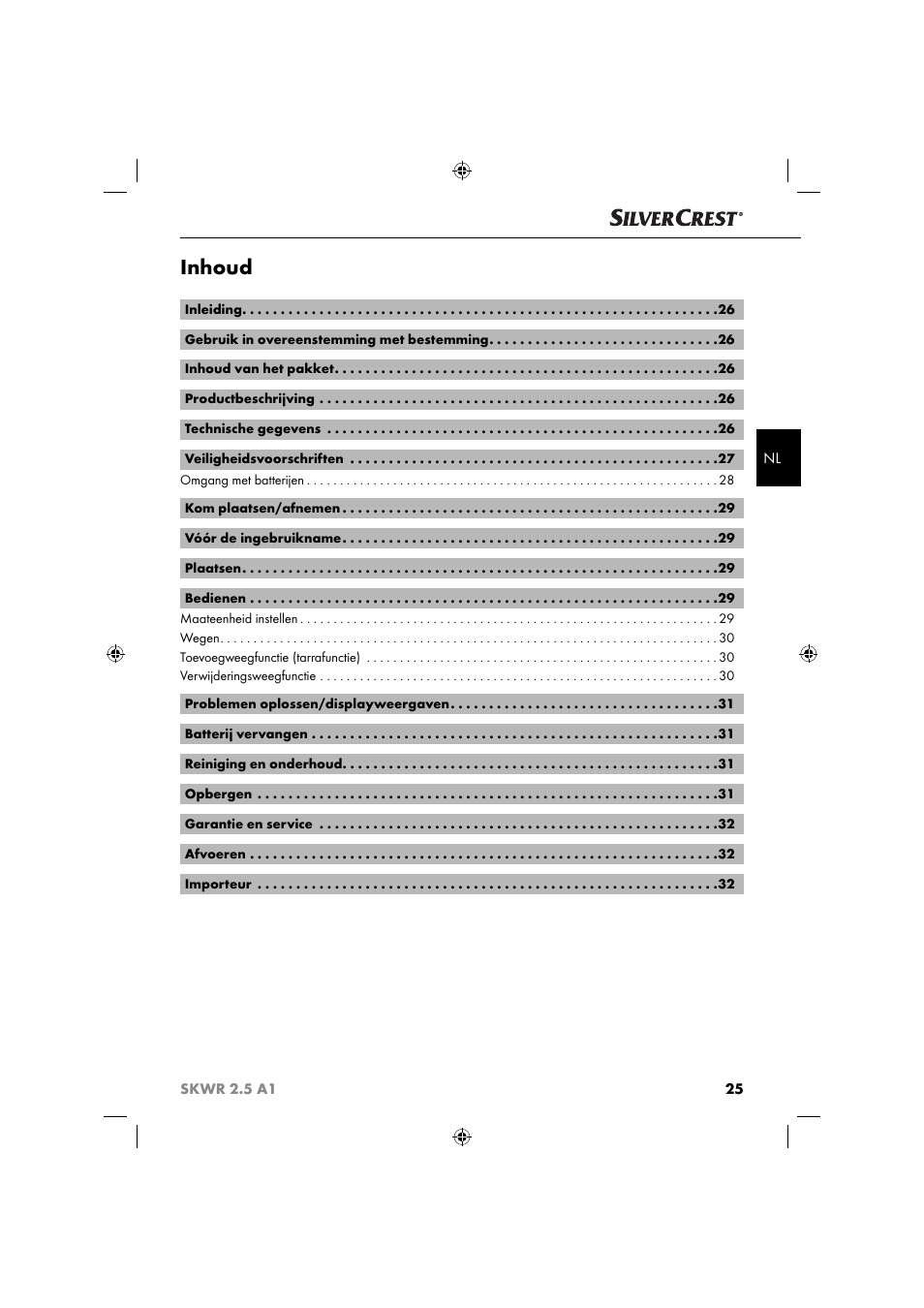 Inhoud | Silvercrest SKWR 2.5 A1 User Manual | Page 28 / 44