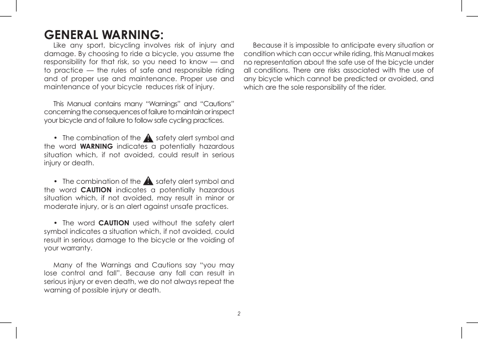 General warning | Diamondback 7th Edition User Manual | Page 2 / 32