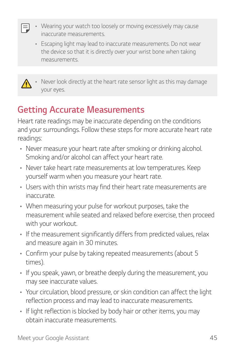 Getting accurate measurements | LG Watch Sport W280A User Manual | Page 46 / 79