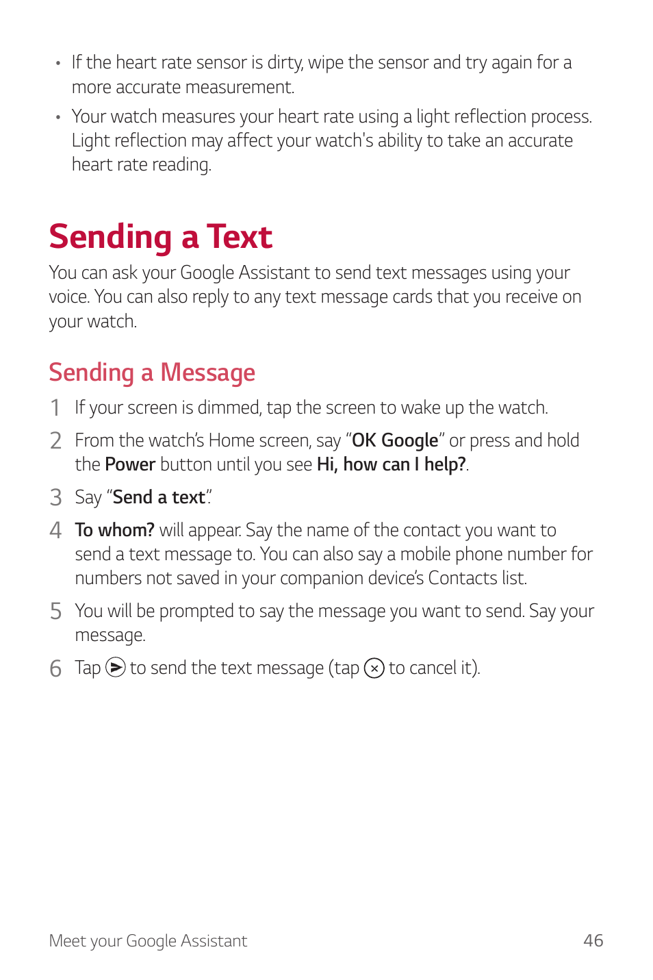 Sending a text, Sending, Text | Sending a message | LG Watch Sport W280A User Manual | Page 47 / 79