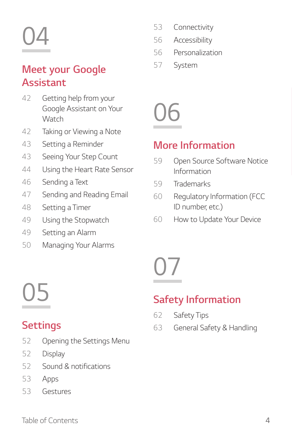 Meet your google assistant, Settings, More information | Safety information | LG Watch Sport W280A User Manual | Page 5 / 79