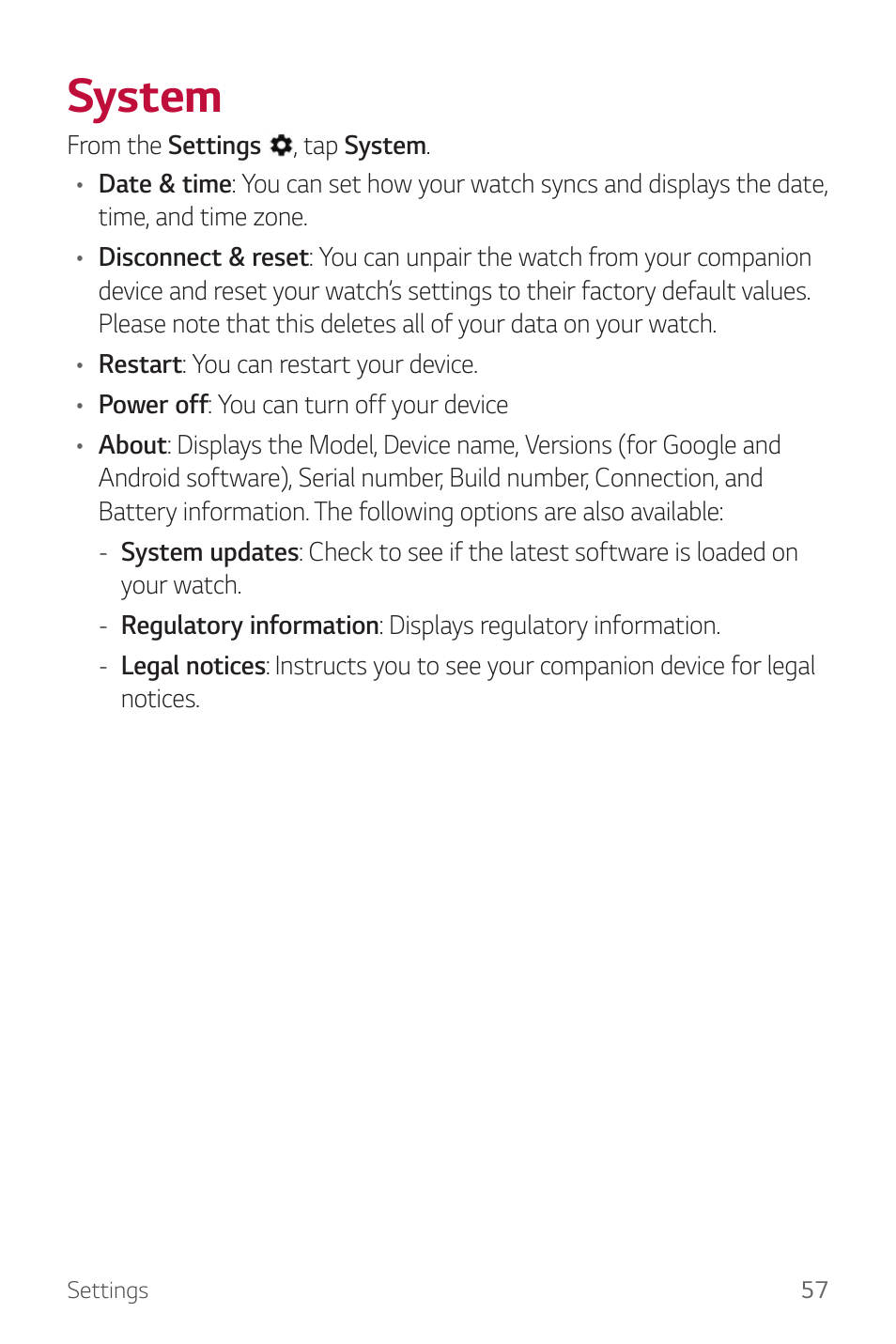 System | LG Watch Sport W280A User Manual | Page 58 / 79