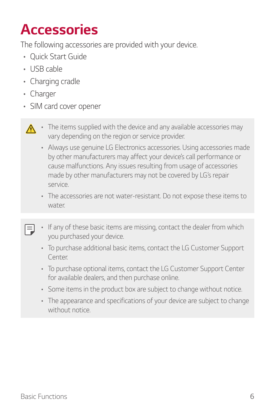 Accessories | LG Watch Sport W280A User Manual | Page 7 / 79