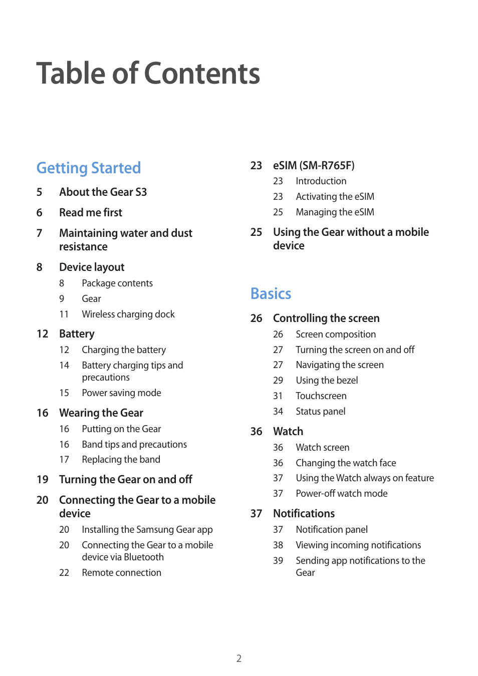 Samsung Gear S3 SM-R760 User Manual | Page 2 / 104