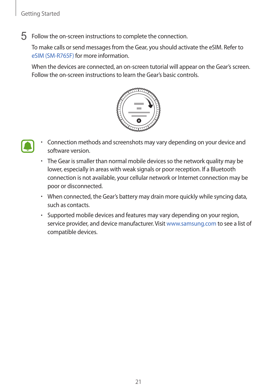 Samsung Gear S3 SM-R760 User Manual | Page 21 / 104