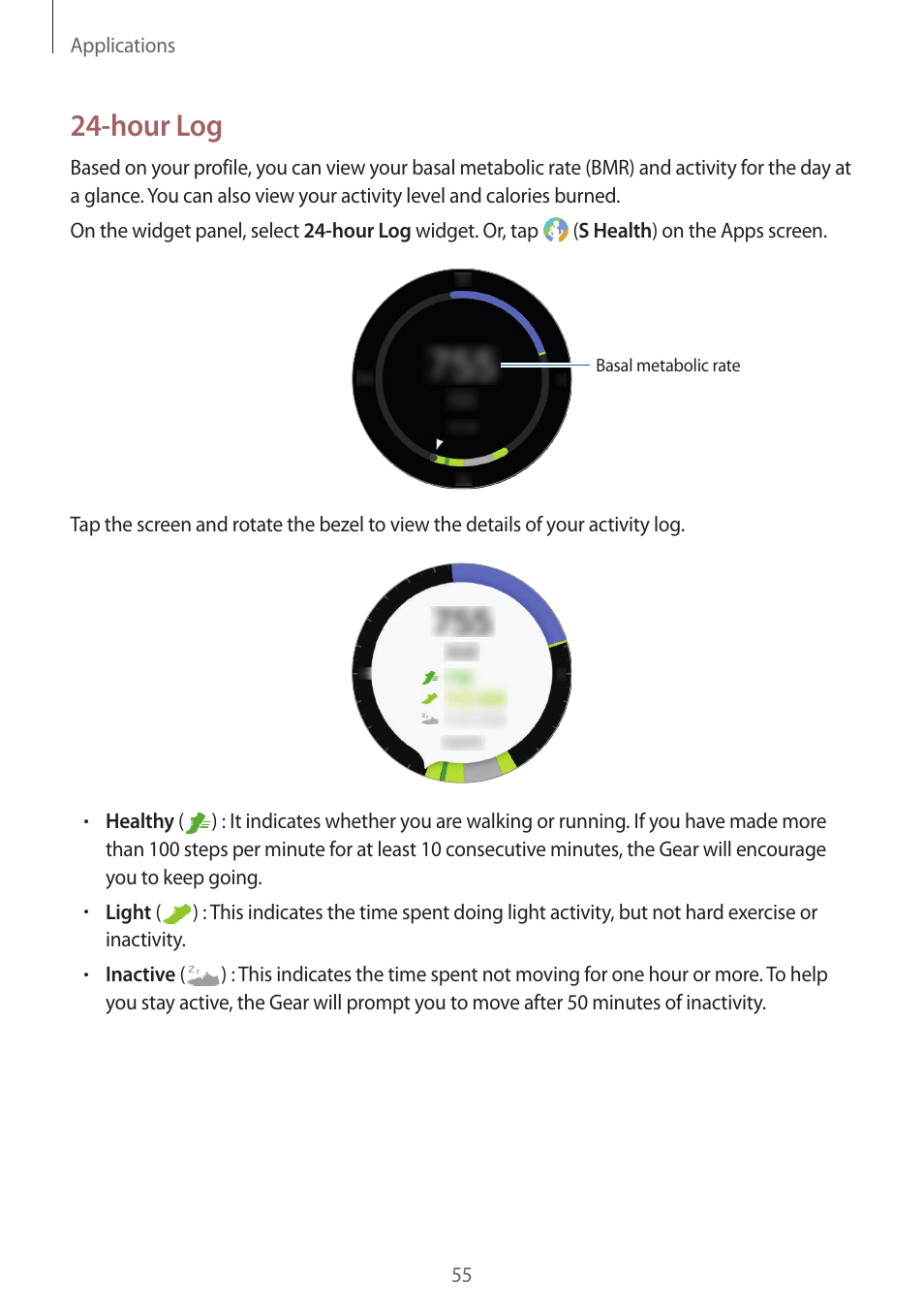 Hour log, 55 24-hour log | Samsung Gear S3 SM-R760 User Manual | Page 55 / 104