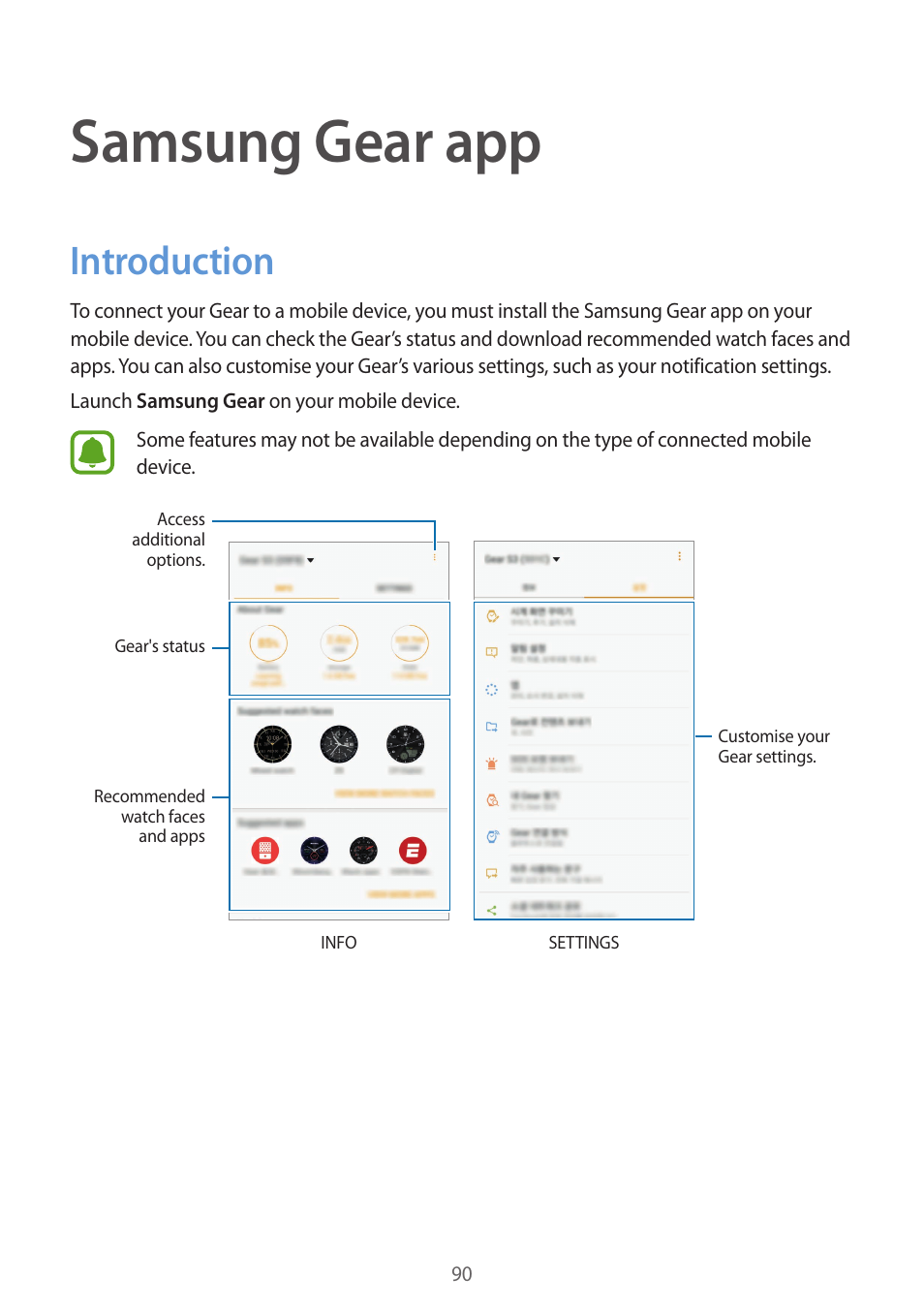 Samsung gear app, Introduction, 90 introduction | Samsung Gear S3 SM-R760 User Manual | Page 90 / 104