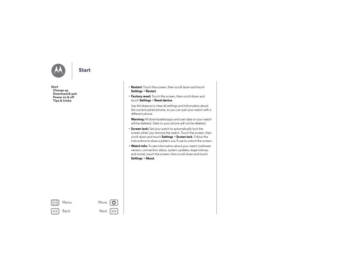 Next, Start | Lenovo Moto 360 User Manual | Page 7 / 21