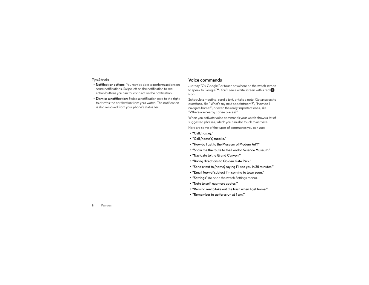 Voice commands | Lenovo Moto 360 User Manual | Page 10 / 22