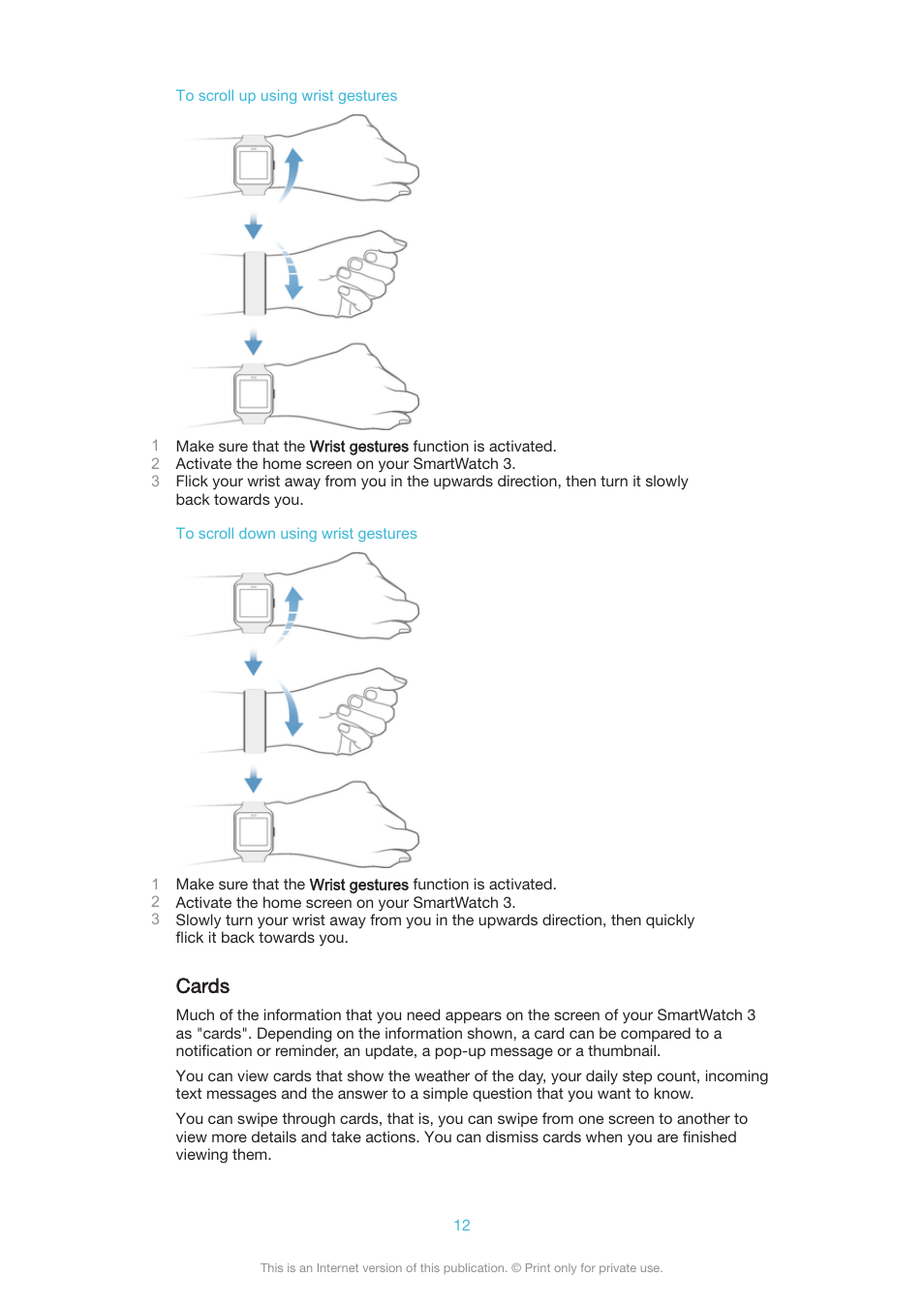 Cards | Sony SmartWatch 3 SWR50 User Manual | Page 12 / 32