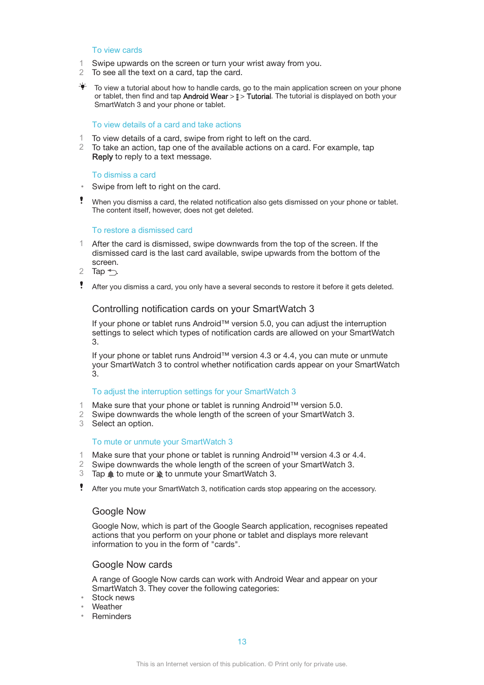 Sony SmartWatch 3 SWR50 User Manual | Page 13 / 32