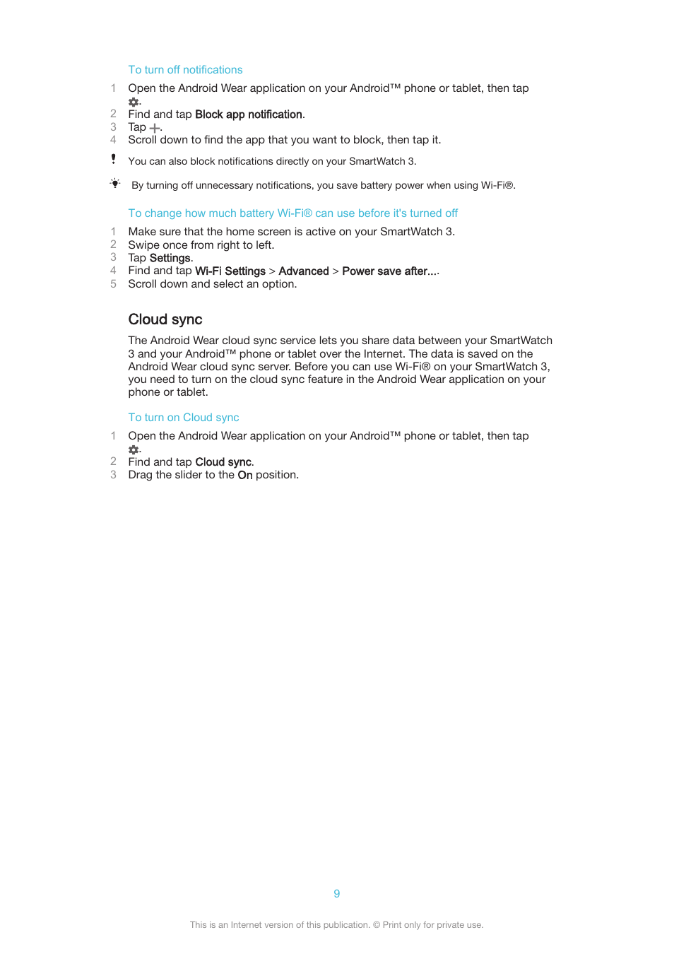 Cloud sync | Sony SmartWatch 3 SWR50 User Manual | Page 9 / 32