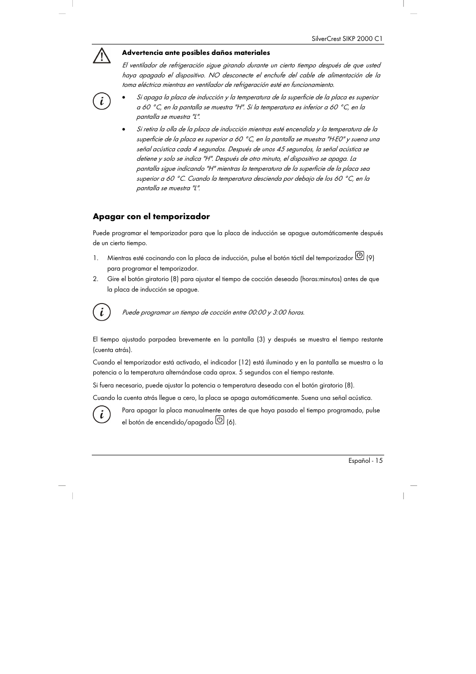 Apagar con el temporizador | Silvercrest SIKP 2000 C1 User Manual | Page 17 / 102