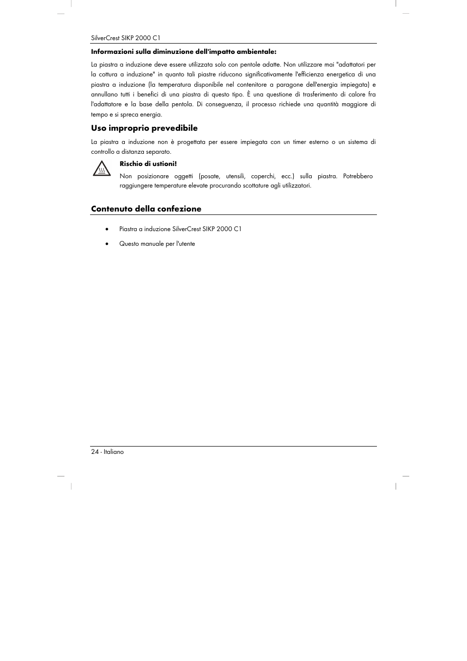 Uso improprio prevedibile, Contenuto della confezione | Silvercrest SIKP 2000 C1 User Manual | Page 26 / 102