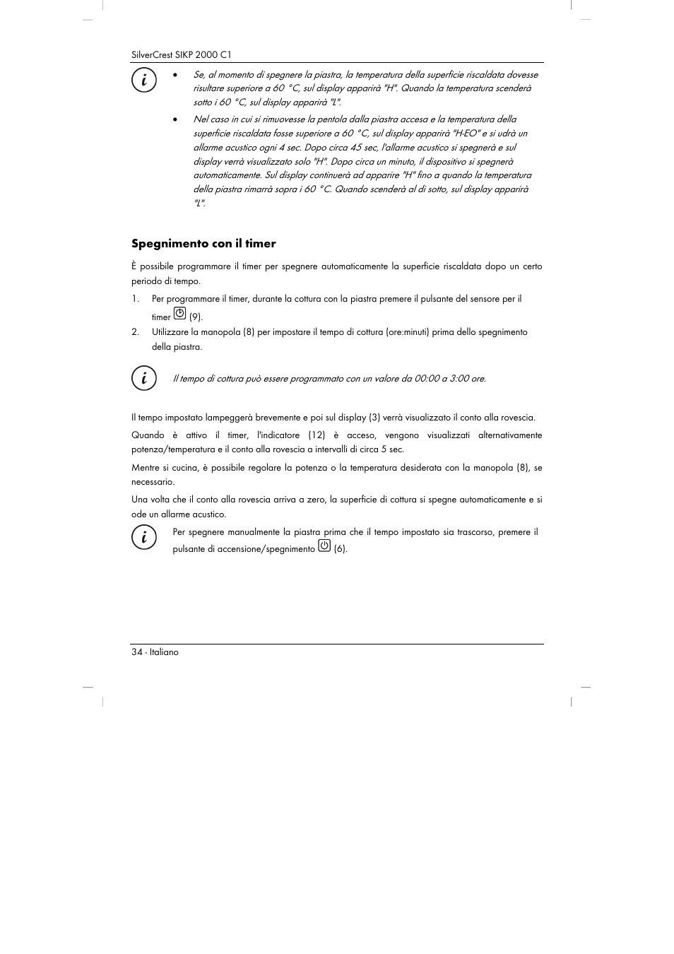 Spegnimento con il timer | Silvercrest SIKP 2000 C1 User Manual | Page 36 / 102