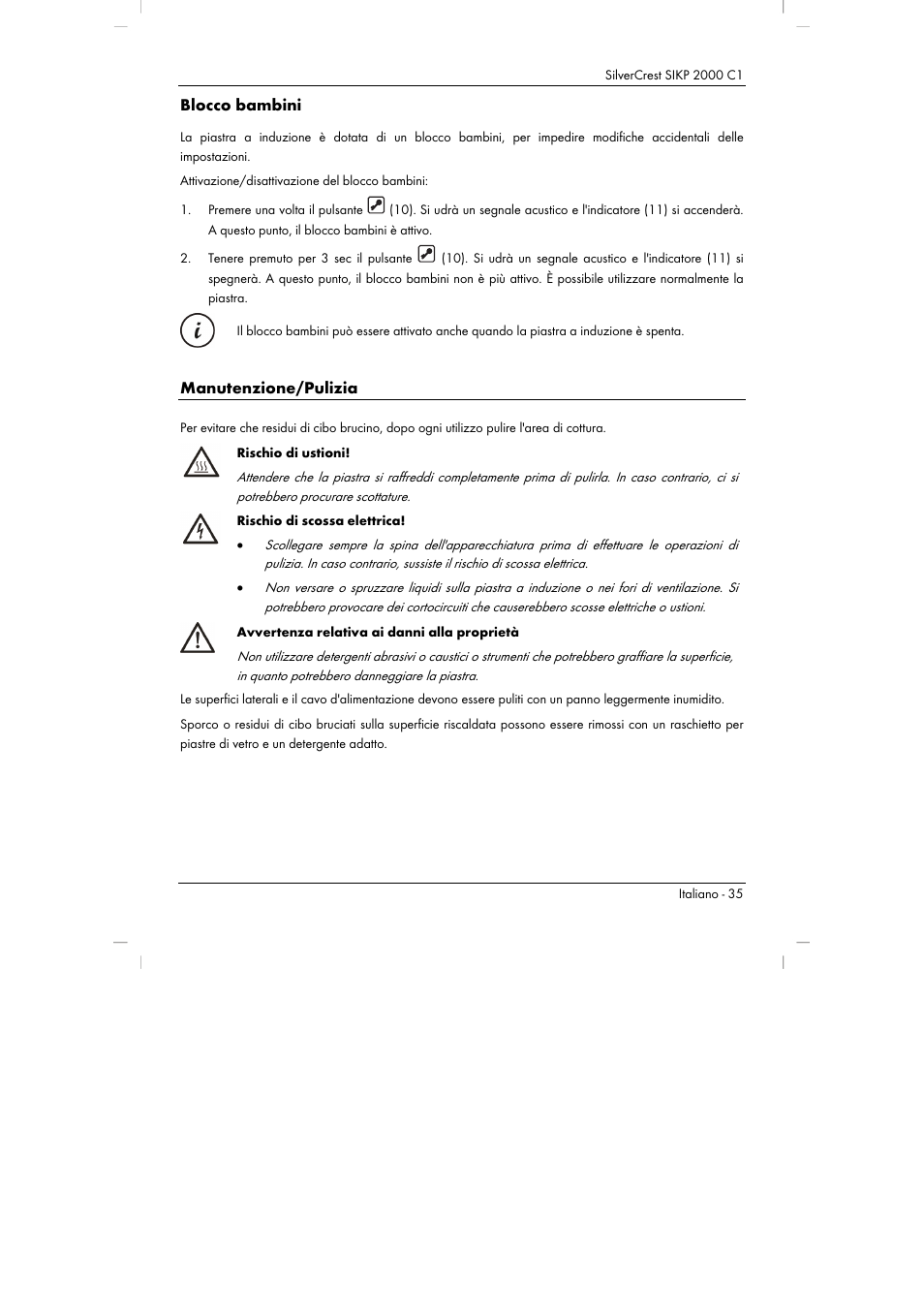 Blocco bambini, Manutenzione/pulizia | Silvercrest SIKP 2000 C1 User Manual | Page 37 / 102