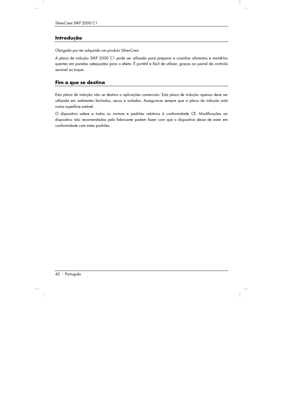 Introdução, Fim a que se destina | Silvercrest SIKP 2000 C1 User Manual | Page 44 / 102