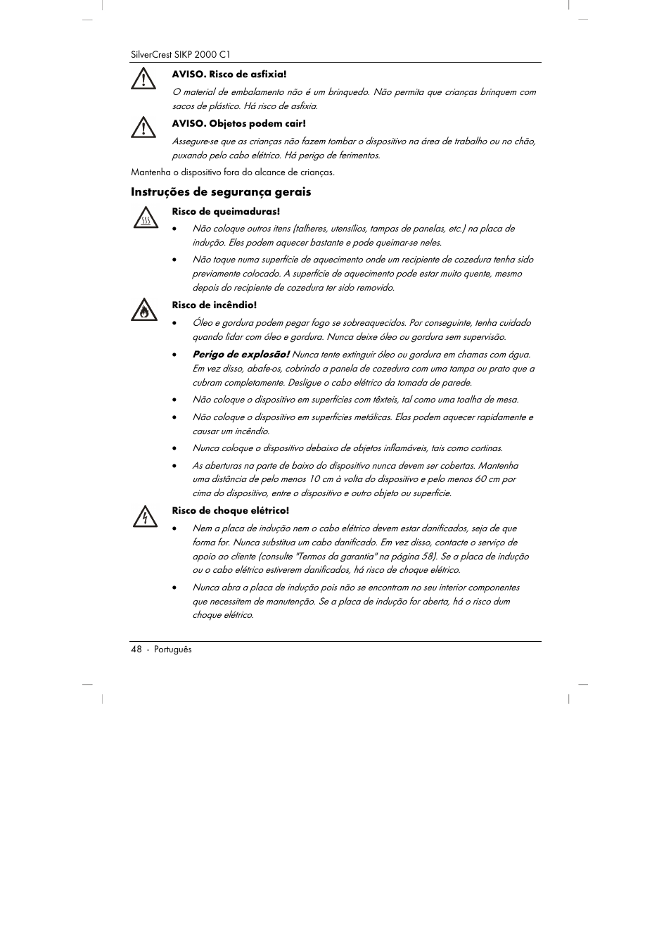 Instruções de segurança gerais | Silvercrest SIKP 2000 C1 User Manual | Page 50 / 102