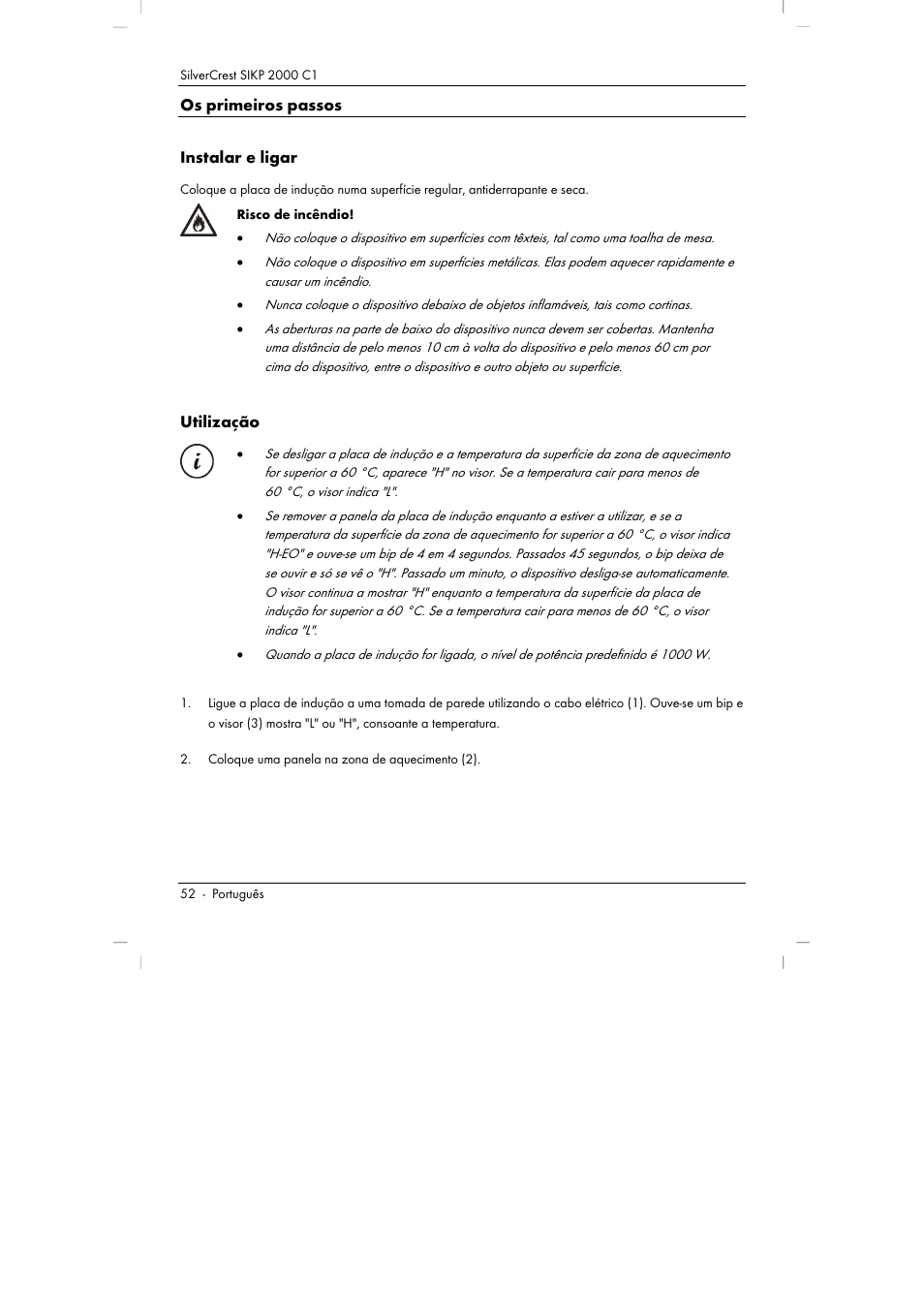 Os primeiros passos instalar e ligar, Utilização | Silvercrest SIKP 2000 C1 User Manual | Page 54 / 102
