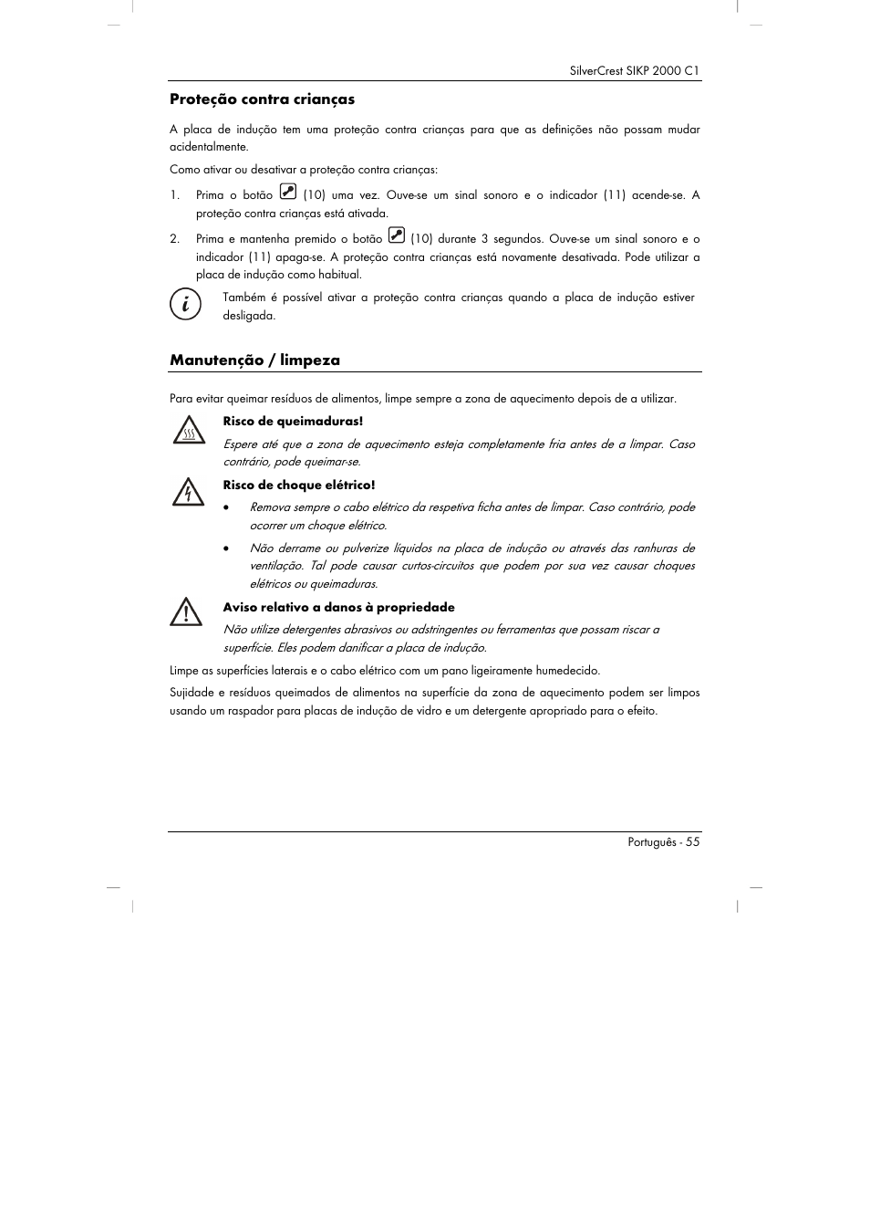 Proteção contra crianças, Manutenção / limpeza | Silvercrest SIKP 2000 C1 User Manual | Page 57 / 102