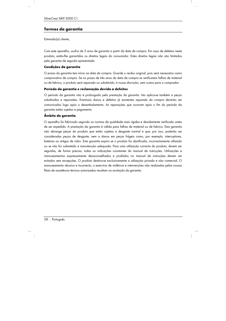 Termos da garantia | Silvercrest SIKP 2000 C1 User Manual | Page 60 / 102
