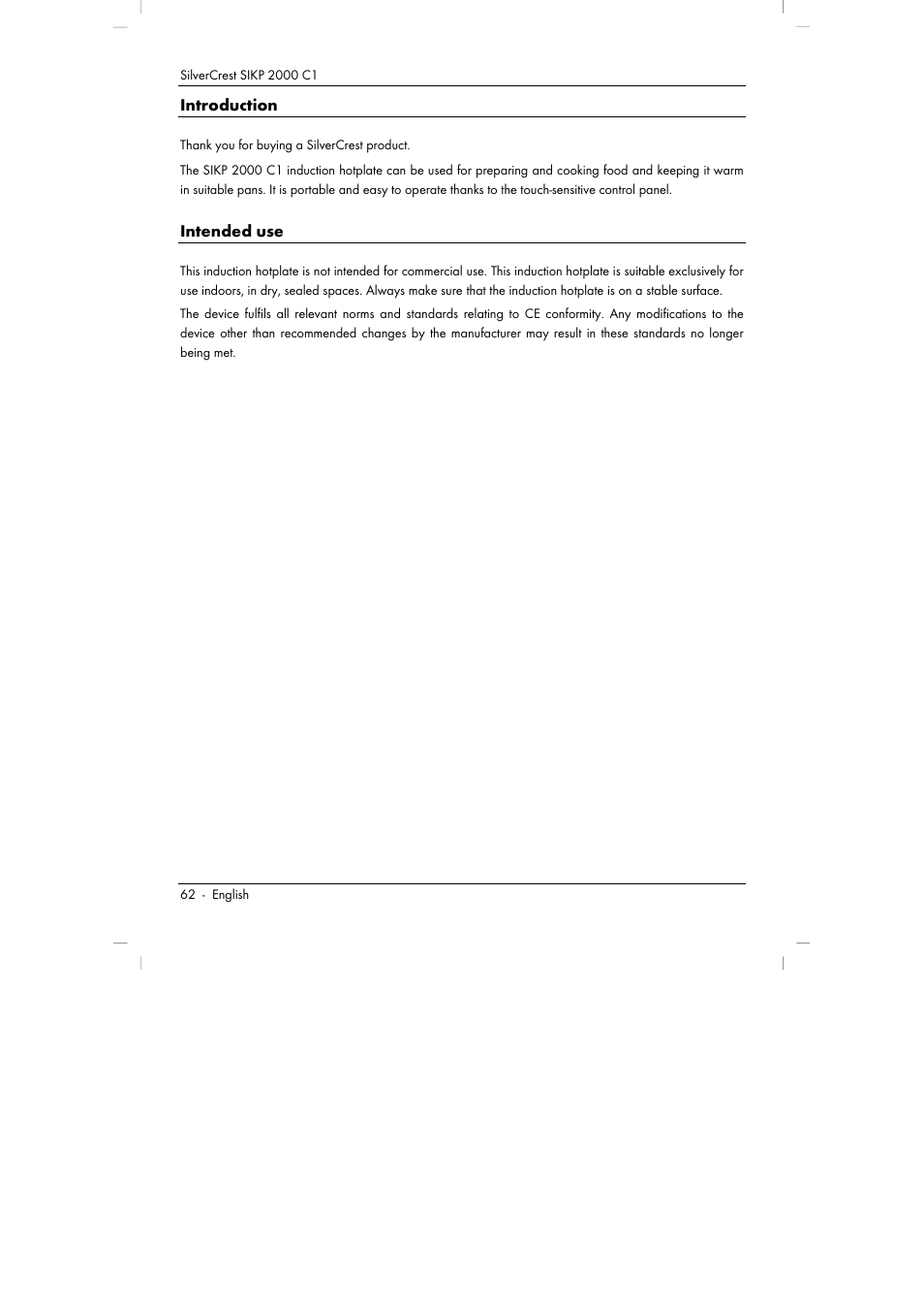 Introduction, Intended use | Silvercrest SIKP 2000 C1 User Manual | Page 64 / 102