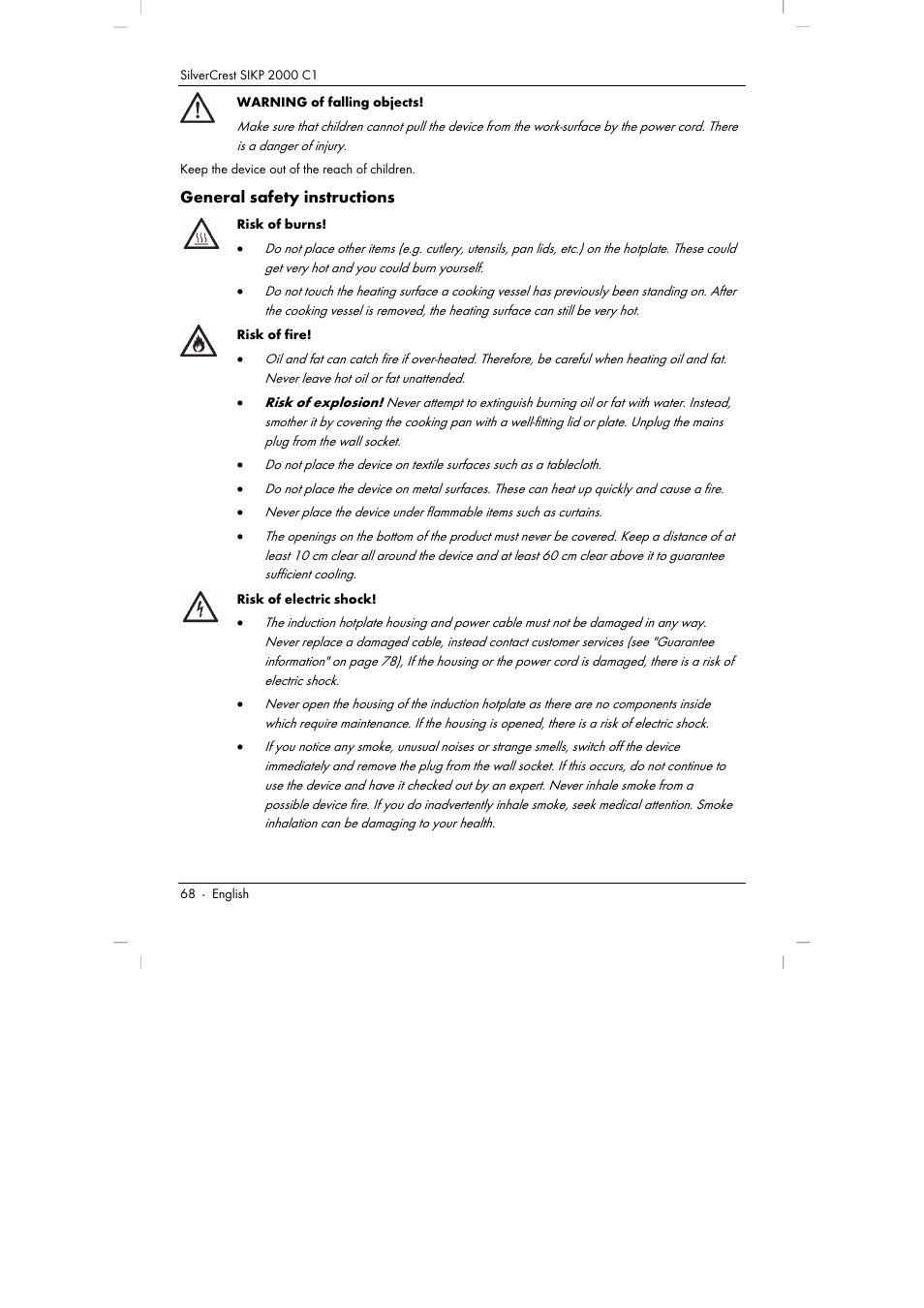 General safety instructions | Silvercrest SIKP 2000 C1 User Manual | Page 70 / 102
