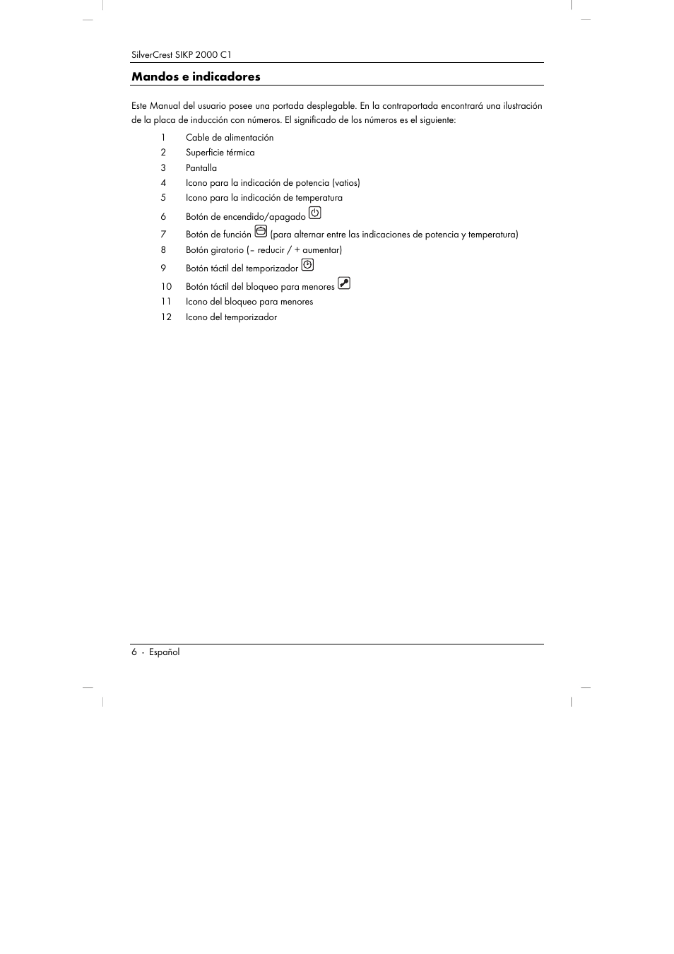 Mandos e indicadores | Silvercrest SIKP 2000 C1 User Manual | Page 8 / 102